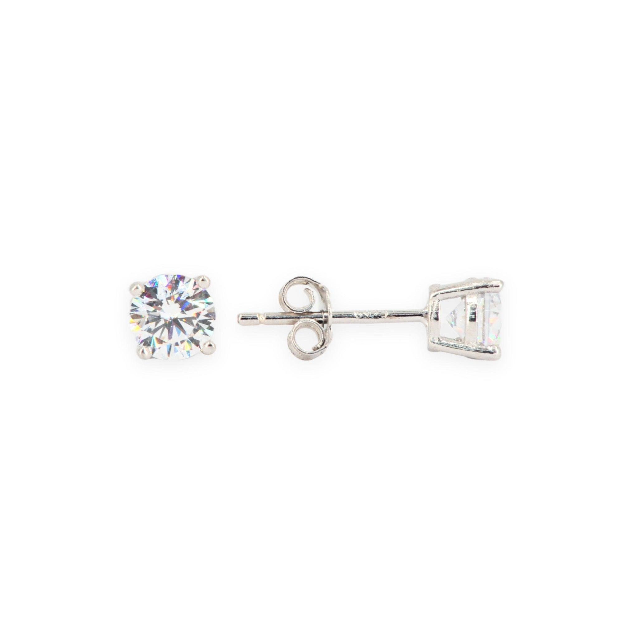 Silver and 5mm CZ Stud Earrlings - Johnny Dang & Co