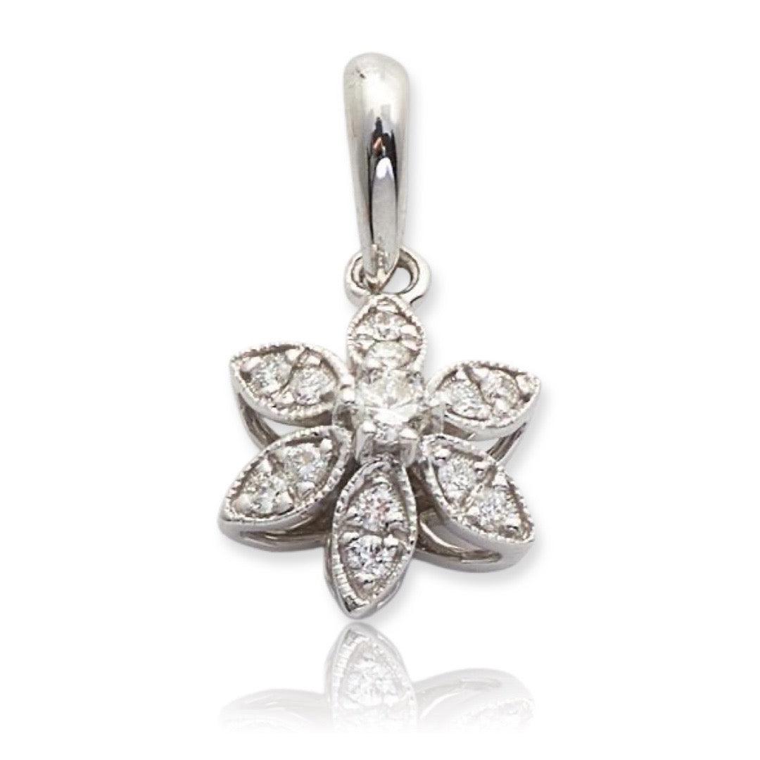 14KW 0.15CTW DIAMOND FLOWER SHAPED PENDANT - 0.5" - Johnny Dang & Co