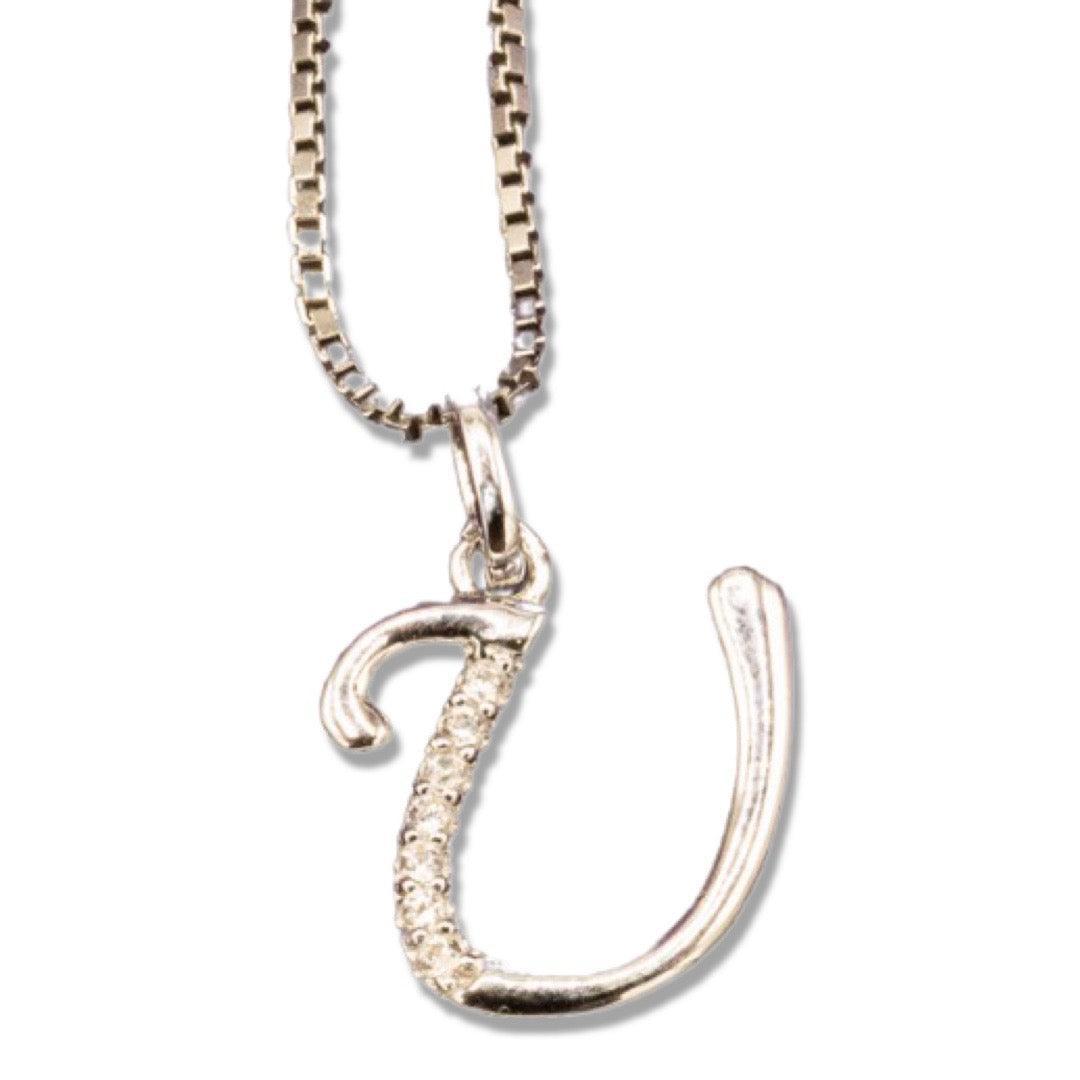 MINI SCRIPT LETTERS SILVER 925 WHITE GOLD PLATED - Johnny Dang & Co