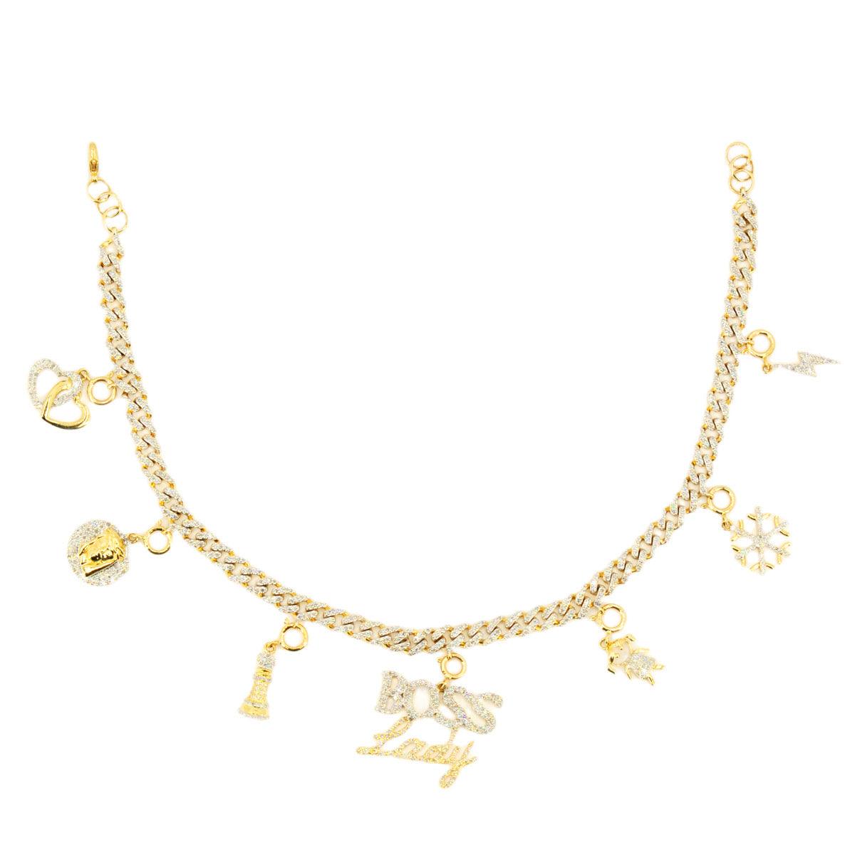 Copy of 10k Gold 0.45ctw Diamond Charm Anklet 9" - 10". Bracelet Only. Charms Sold Separately - Johnny Dang & Co
