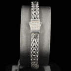 7mm Italian Sterling Silver Wide Wheat Patterned 8.25 inches Bracelet with White Sapphire Square Cluster at Clasp. Flash - Johnny Dang & Co