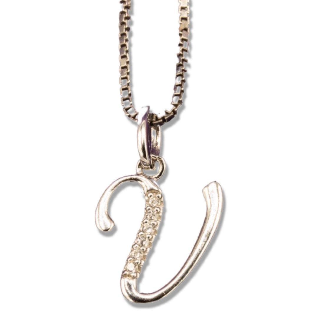 MINI SCRIPT LETTERS SILVER 925 WHITE GOLD PLATED - Johnny Dang & Co