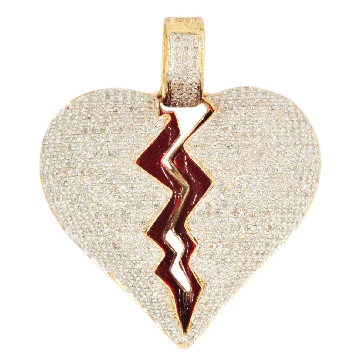 10KY 1.40CTW DIAMOND BROKEN HEART PENDANT - HOLLOW - Johnny Dang & Co