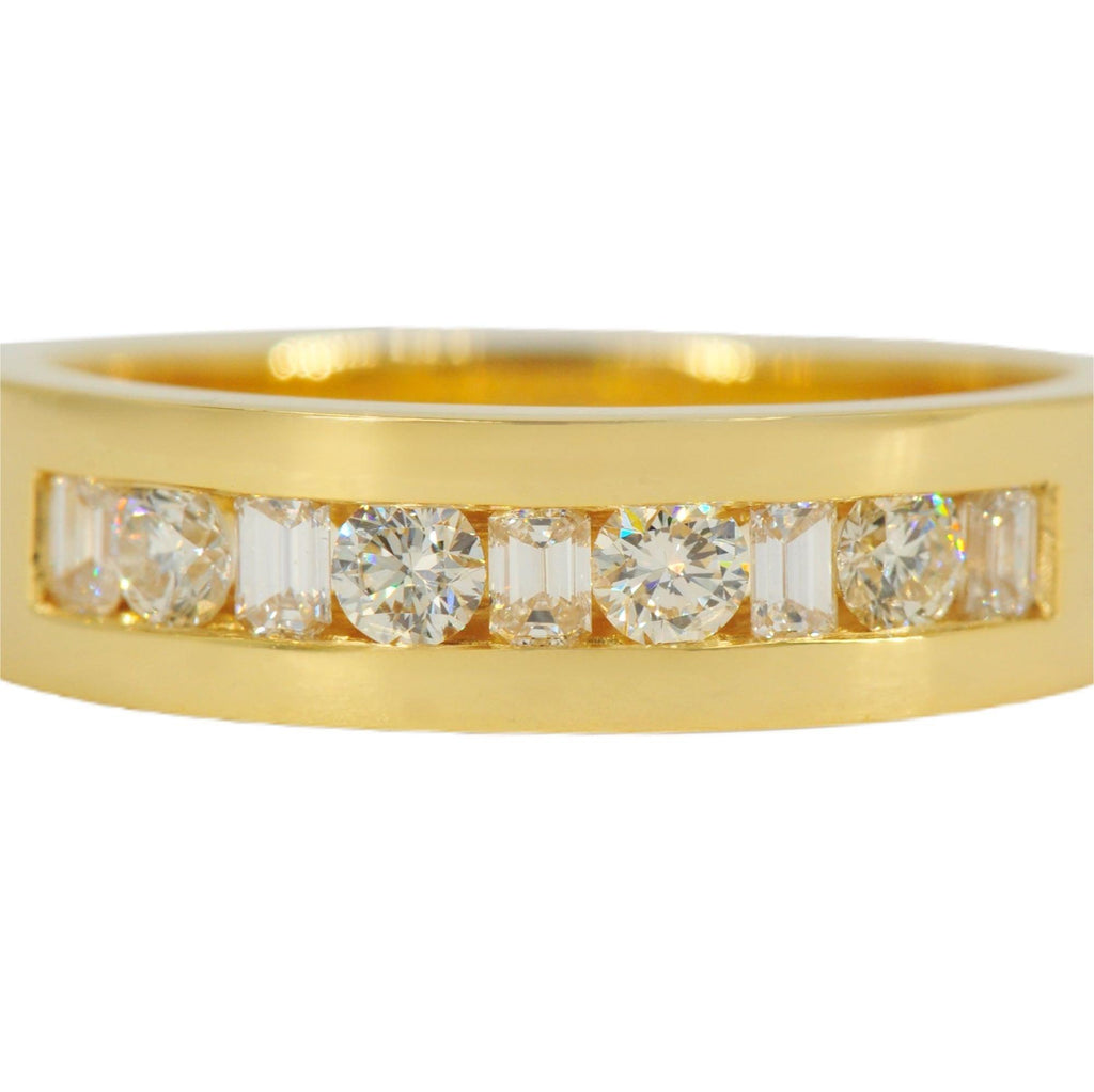 CUSTOM 9 DIAMOND EMERALD AND ROUND GOLD RING BAND - Johnny Dang & Co