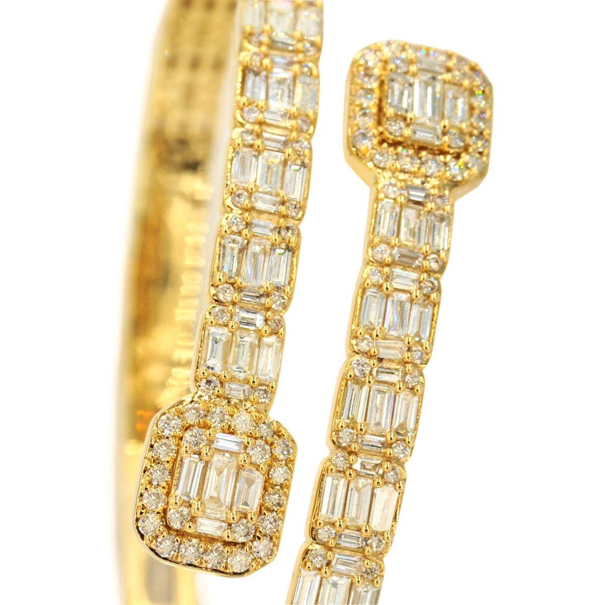 10k Gold 8.15ctw Baguette & Round Cut Diamond Baller Medium Bangle - Unisex - Johnny Dang & Co