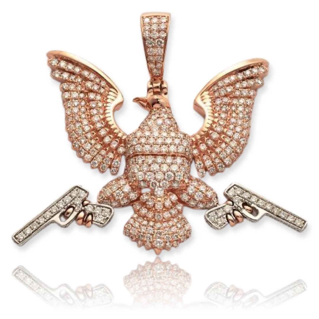 14KR+W 4.25CTW DIAMOND 'EAGLE WITH GUNS' PENDANT - Johnny Dang & Co