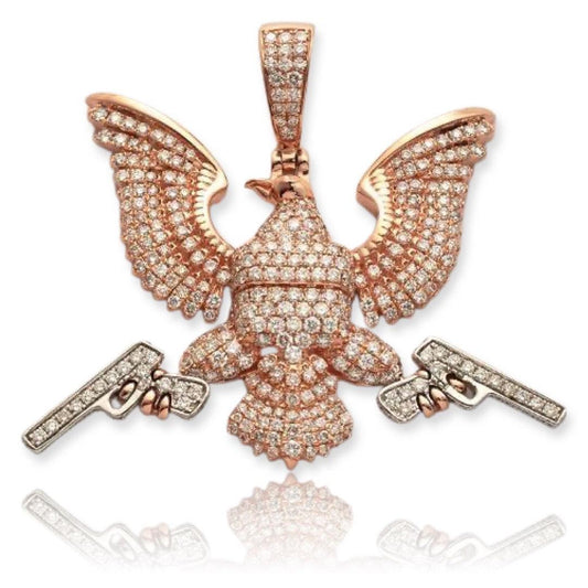 14KR+W 4.25CTW DIAMOND 'EAGLE WITH GUNS' PENDANT - Johnny Dang & Co