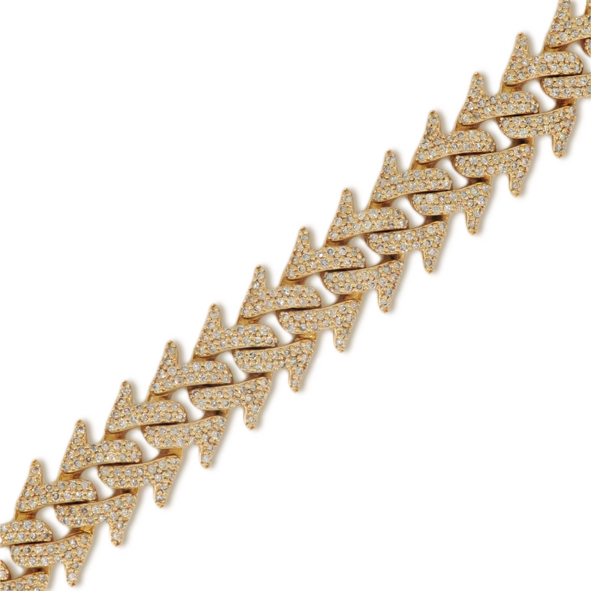 10k Yellow Gold 14mm Diamond Spiked Cuban Link Bracelet 8.5 Inches - Johnny Dang & Co
