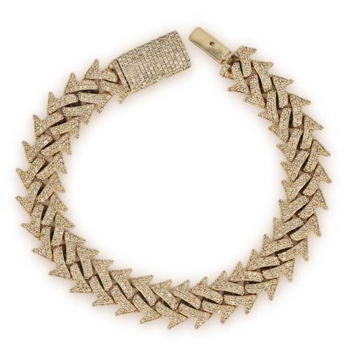 10k Yellow Gold 14mm Diamond Spiked Cuban Link Bracelet 8.5 Inches - Johnny Dang & Co