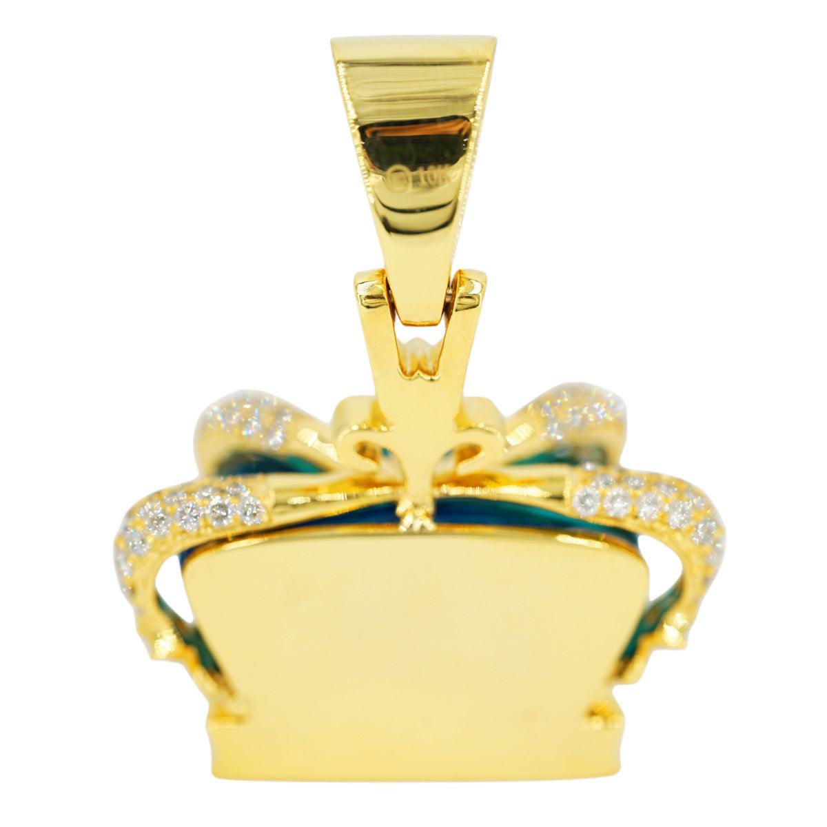 10k Large 2.85CTW Diamonds and Pearly Blue Green Enamel 3D Crown Pendant - Johnny Dang & Co