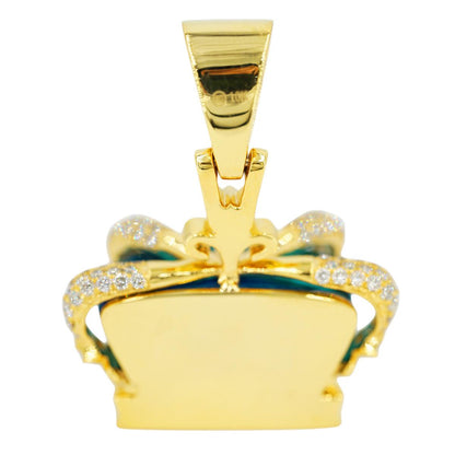 10k Large 2.85CTW Diamonds and Pearly Blue Green Enamel 3D Crown Pendant - Johnny Dang & Co