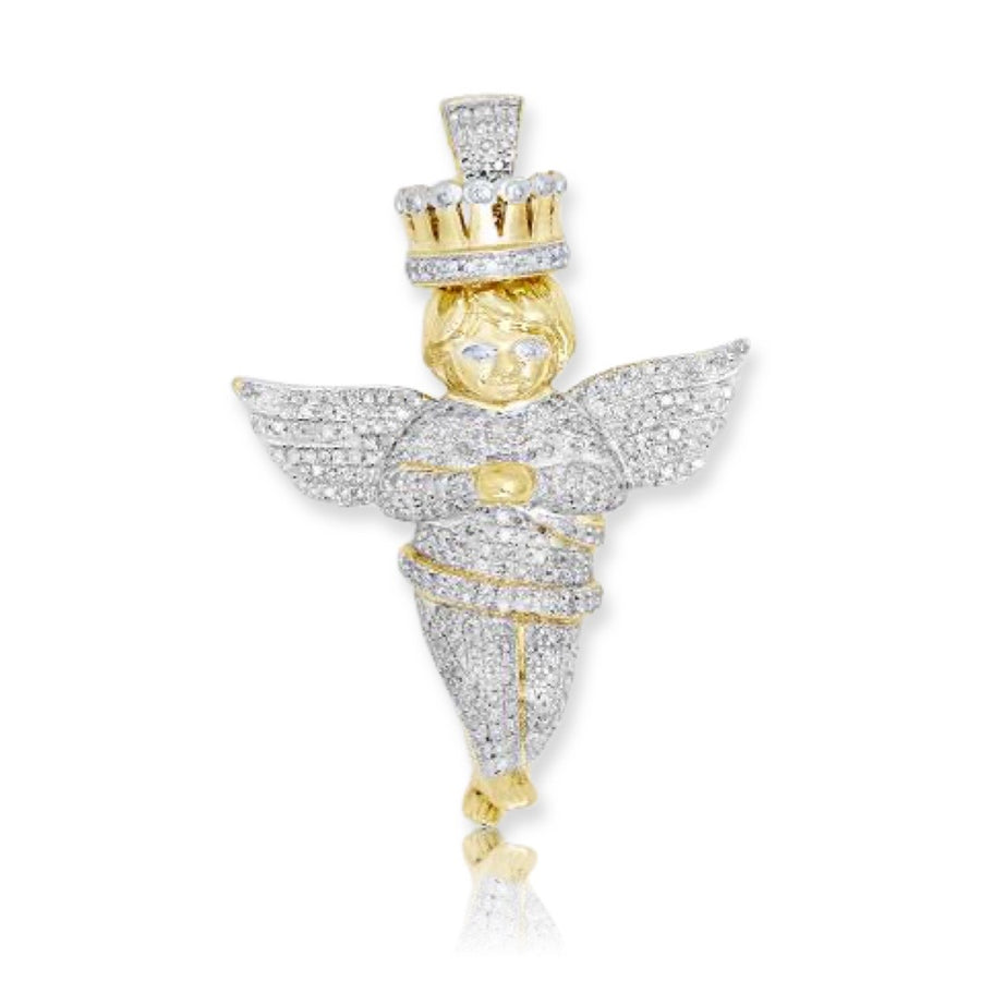 10KY 1.00CTW DIAMOND ANGEL PENDANT WITH CROWN