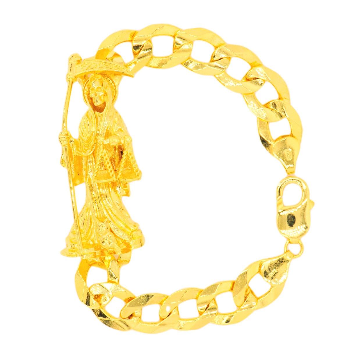 14k Yellow Gold Custom JD&Co Exclusive Grim Reaper Santa Muerte Link Bracelet. - Johnny Dang & Co