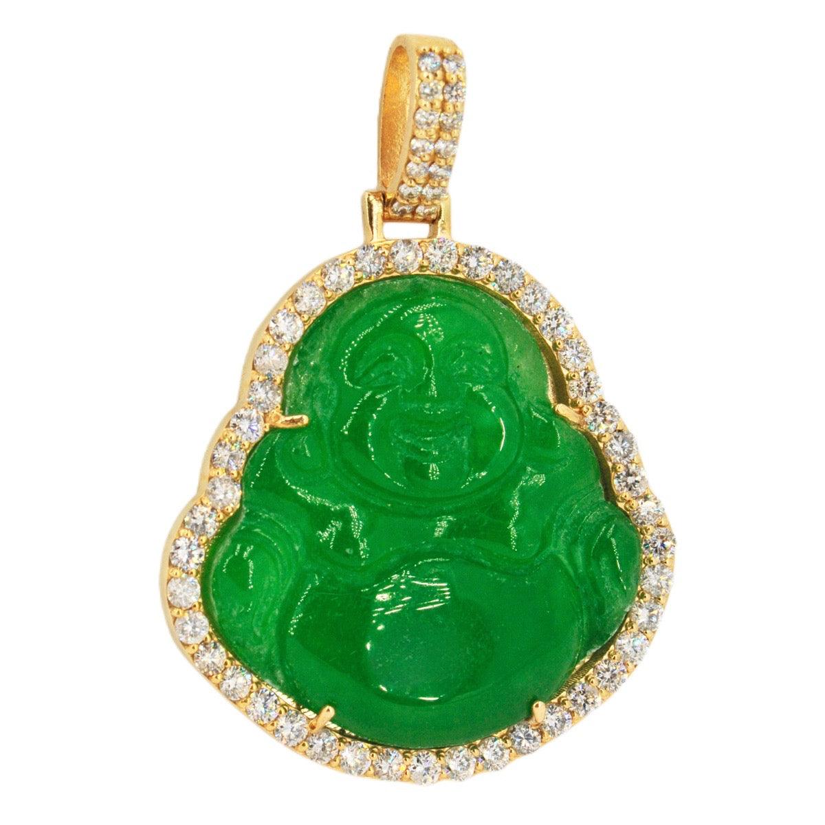 14k Yellow Gold 3.25ctw Jade Buddha Pendant- Large - Johnny Dang & Co