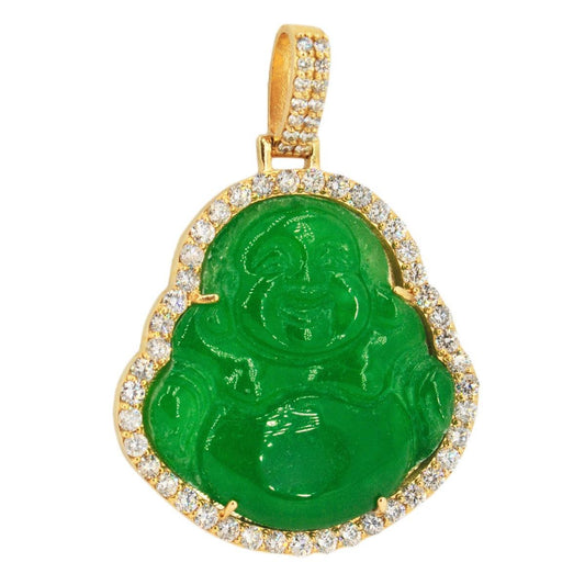 14k Yellow Gold 3.25ctw Jade Buddha Pendant- Large - Johnny Dang & Co