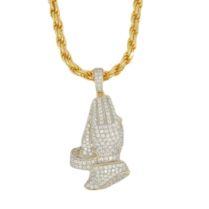 Silver Gold Plated CZ Praying Pendant and Solid Chain Combo Flash - Johnny Dang & Co