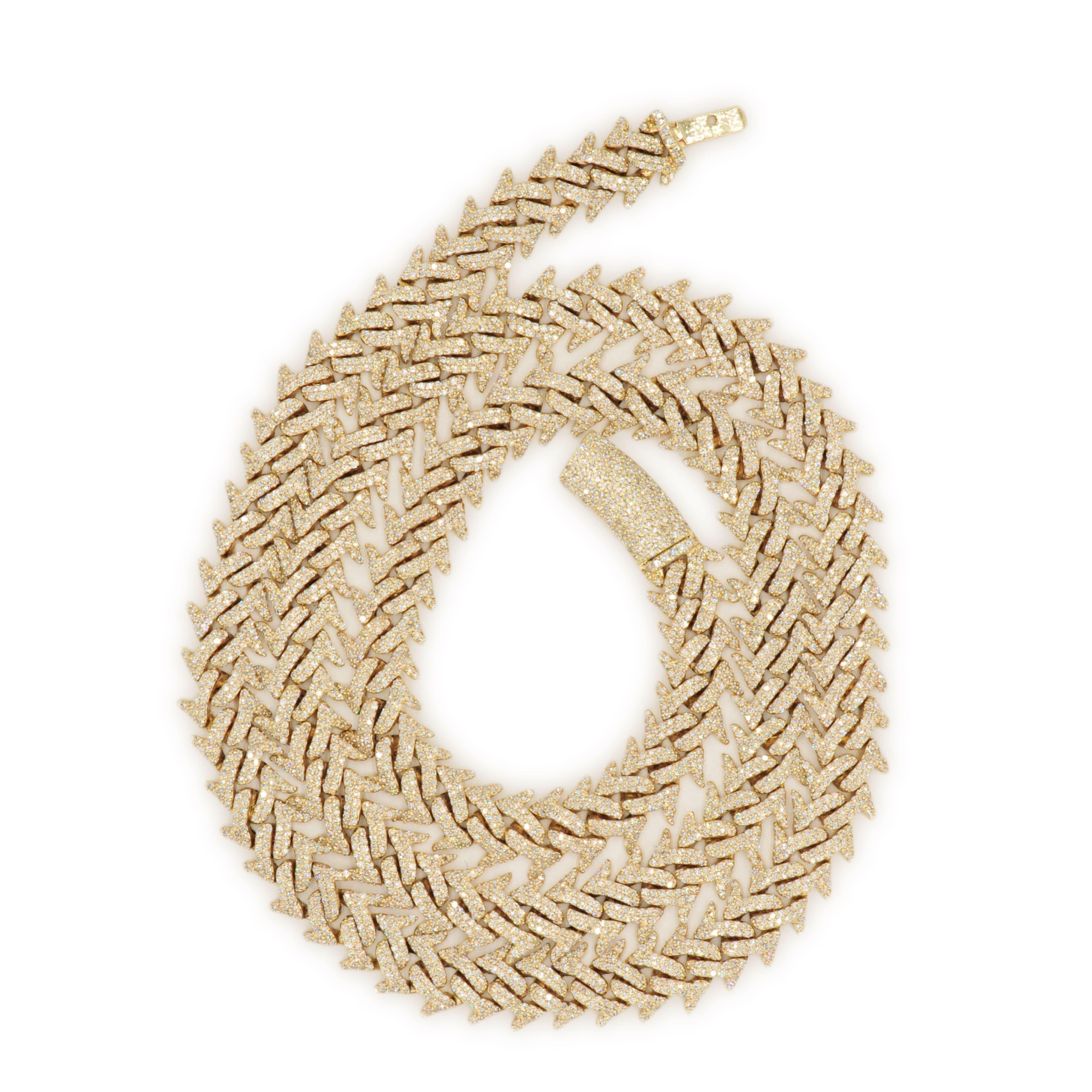 10k Yellow Gold and Diamond Spiked Cuban Chain 22inches - Johnny Dang & Co