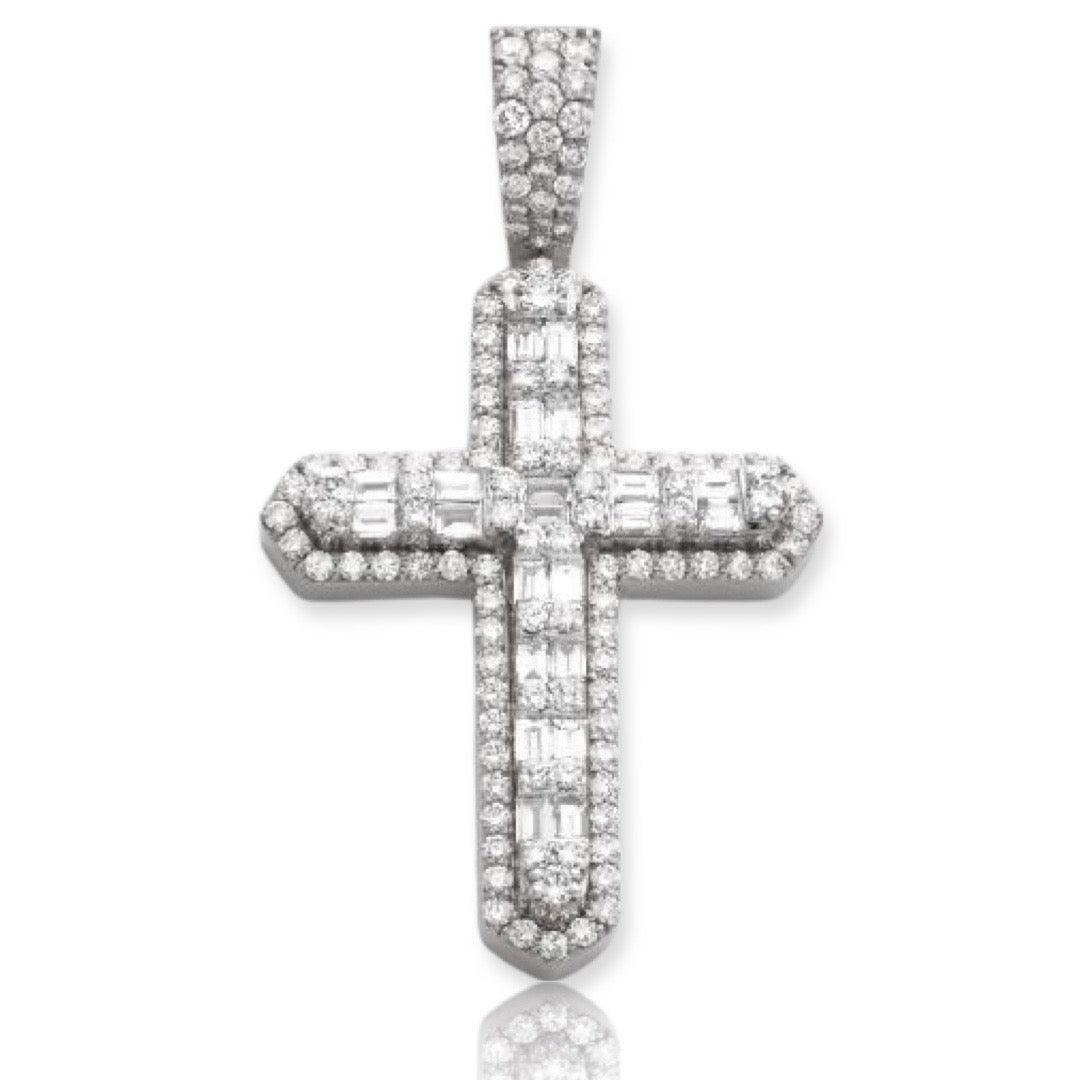 14KW 3.00CTW BAGUETTE DIAMOND 3D CROSS PENDANT - Johnny Dang & Co