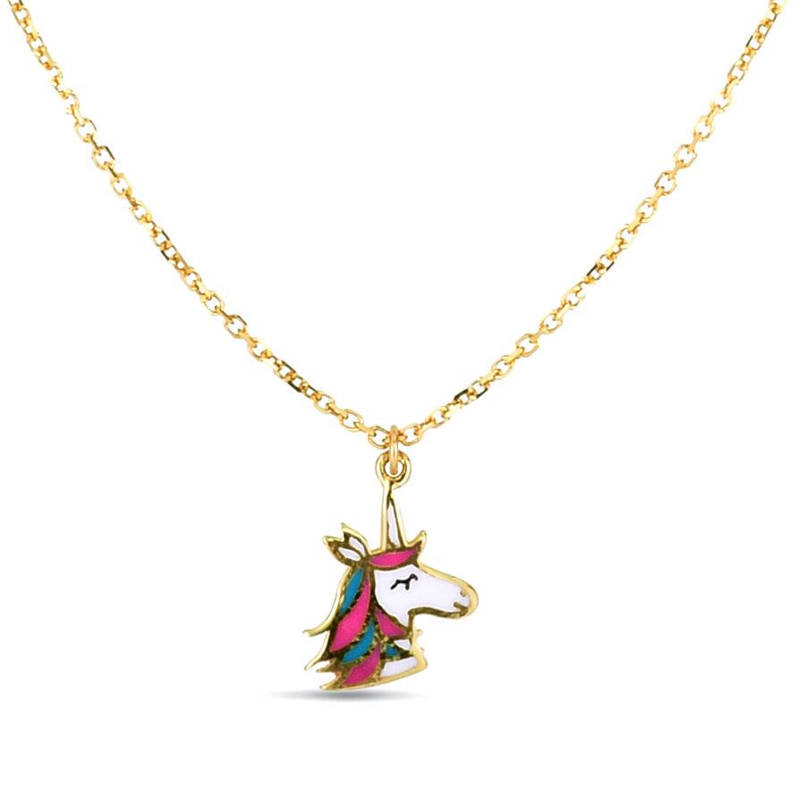 Kids 14K Gold Enamel Unicorn Necklace - Johnny Dang & Co