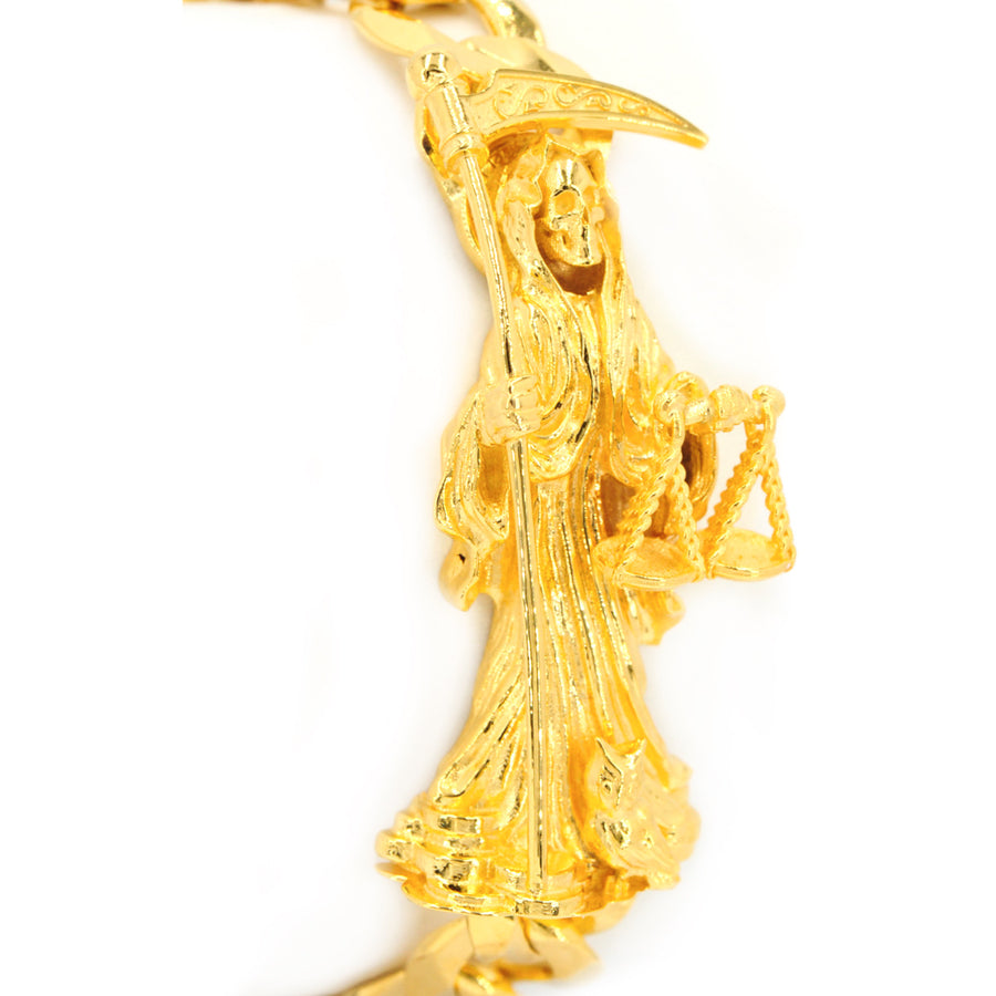 14k Yellow Gold Custom JD&Co Exclusive Grim Reaper Santa Muerte Link Bracelet.