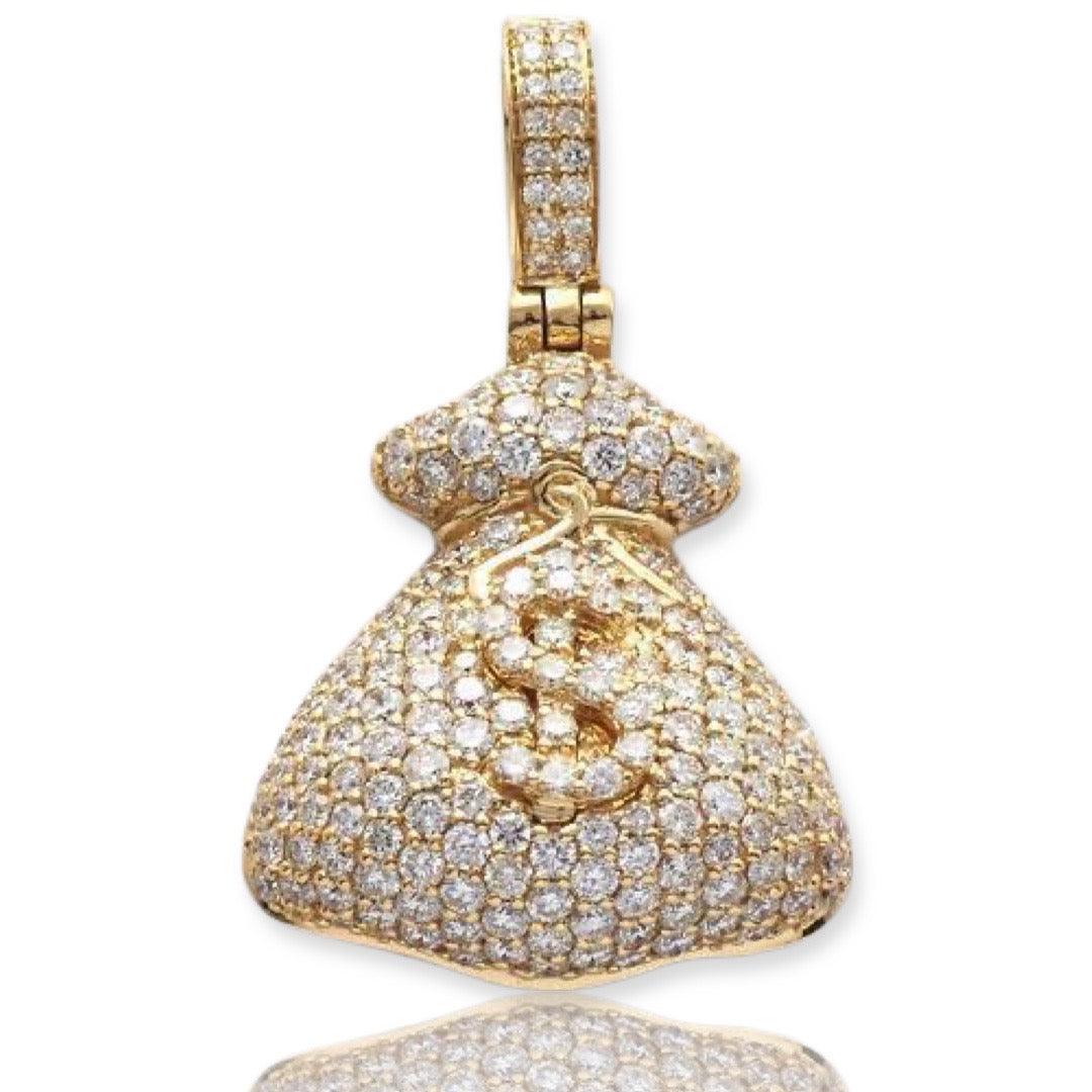 14KY 1.65CTW DIAMOND MONEY BAG WITH $ SIGN PENDANT - Johnny Dang & Co