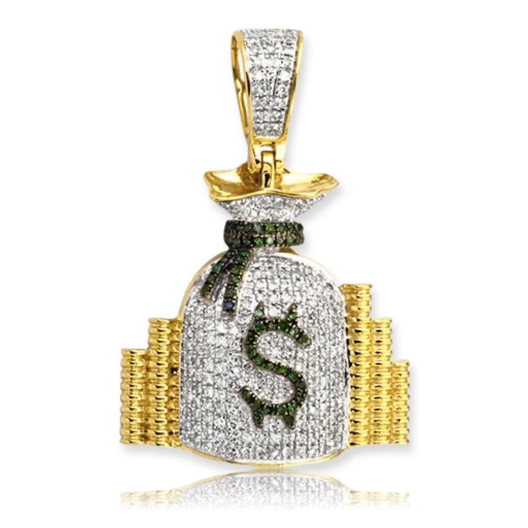 10KY 0.80CTW GREEN AND WHITE DIAMOND MONEY BAG - Johnny Dang & Co
