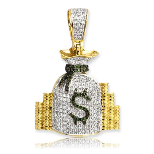 10KY 0.80CTW GREEN AND WHITE DIAMOND MONEY BAG - Johnny Dang & Co