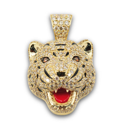 3D Tiger Head with Red Enamel Tongue and Colored Eyes - Johnny Dang & Co