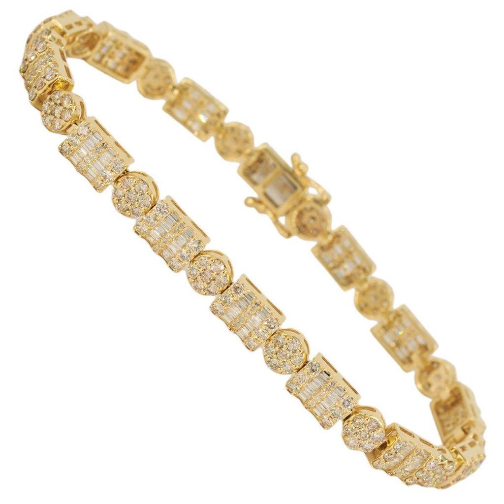10k Yellow Gold Fancy JD&Co Baguette and Round Diamond Bracelet 6.76cttw - Johnny Dang & Co