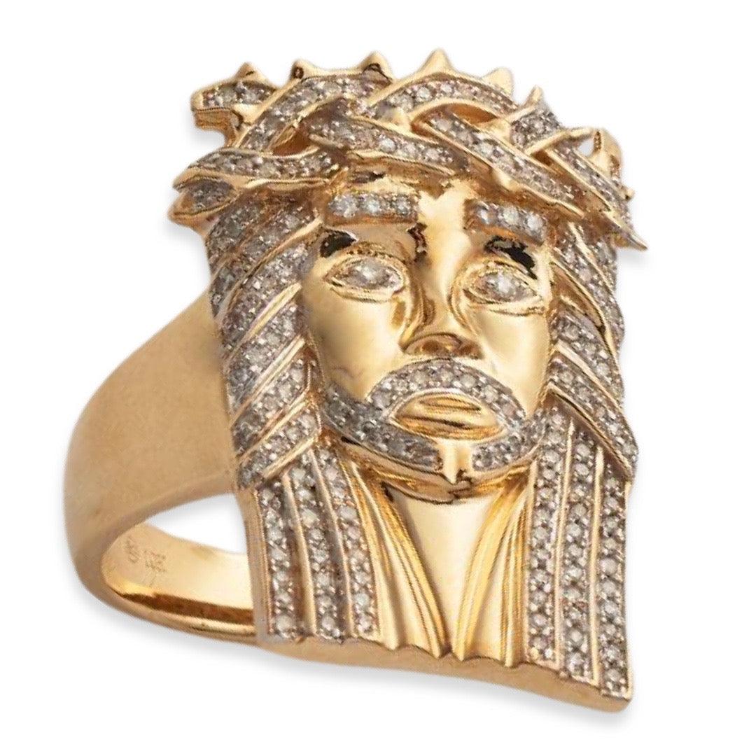 10KY 0.50CTW DIAMOND JESUS HEAD MENS RING - Johnny Dang & Co