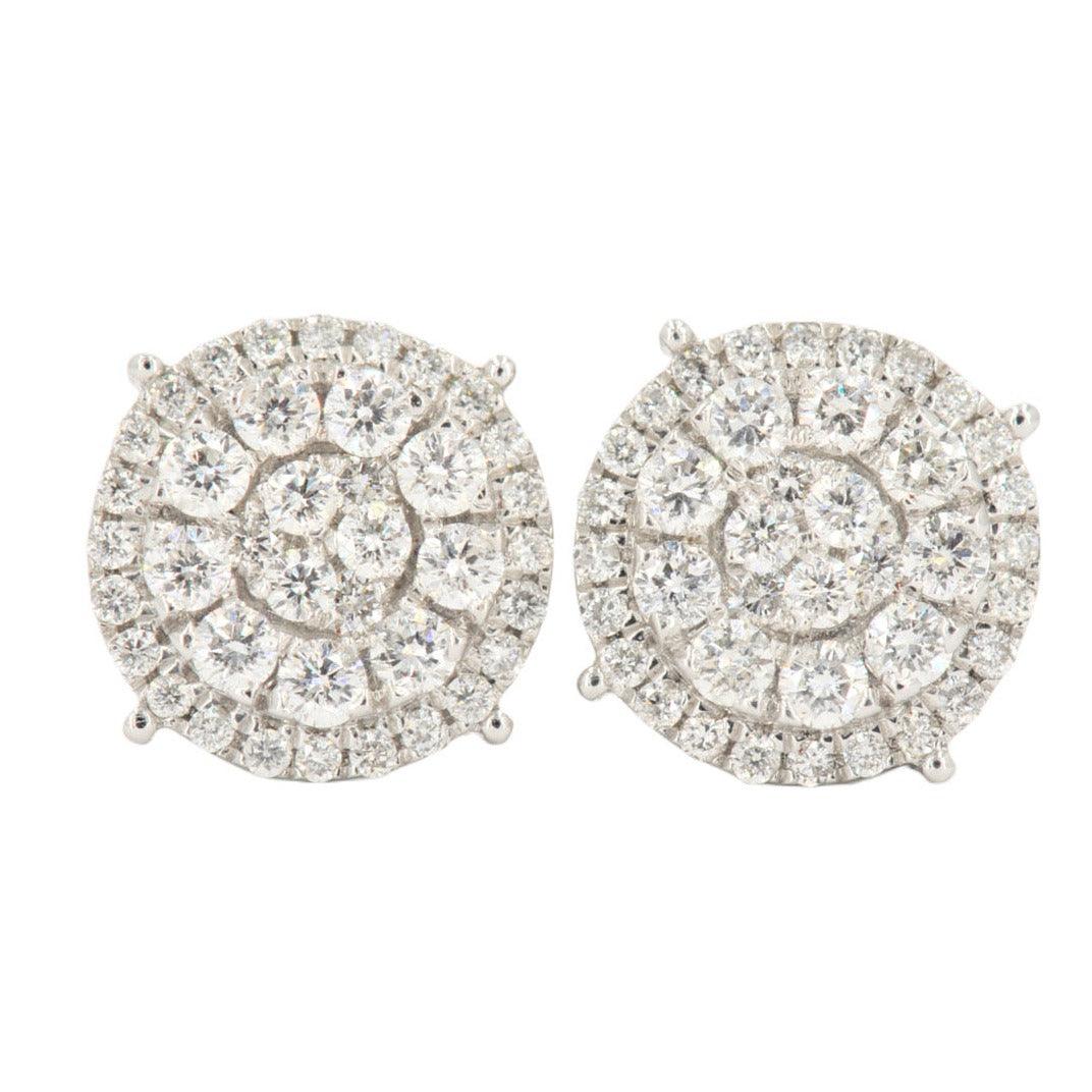 14KW 1.50CTW DIAMOND ROUND CLUSTER EARRINGS WITH HALO - Johnny Dang & Co