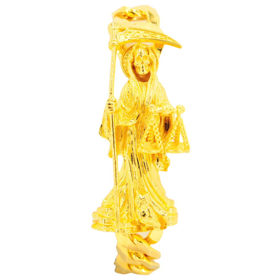 14k Yellow Gold Custom JD&Co Exclusive Grim Reaper Santa Muerte Link Bracelet.
