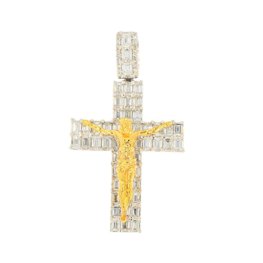 14KW+Y 5.00CTW BAGUETTE DIAMOND CROSS WITH JESUS - Johnny Dang & Co