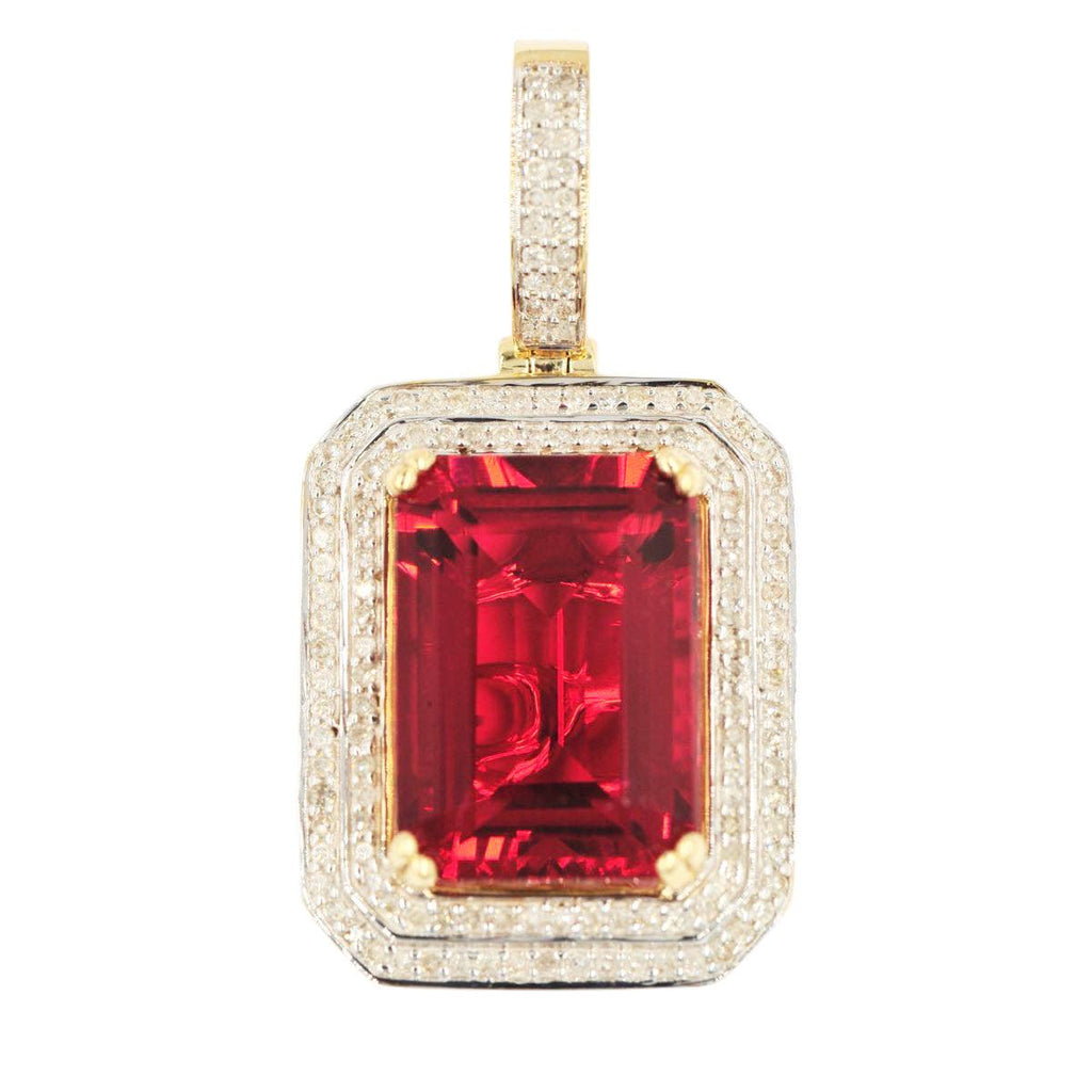 10KY 0.50CTW DIAMOND 2-ROW PENDANT WITH 7.00CT SYNTHETIC RUBY - Johnny Dang & Co
