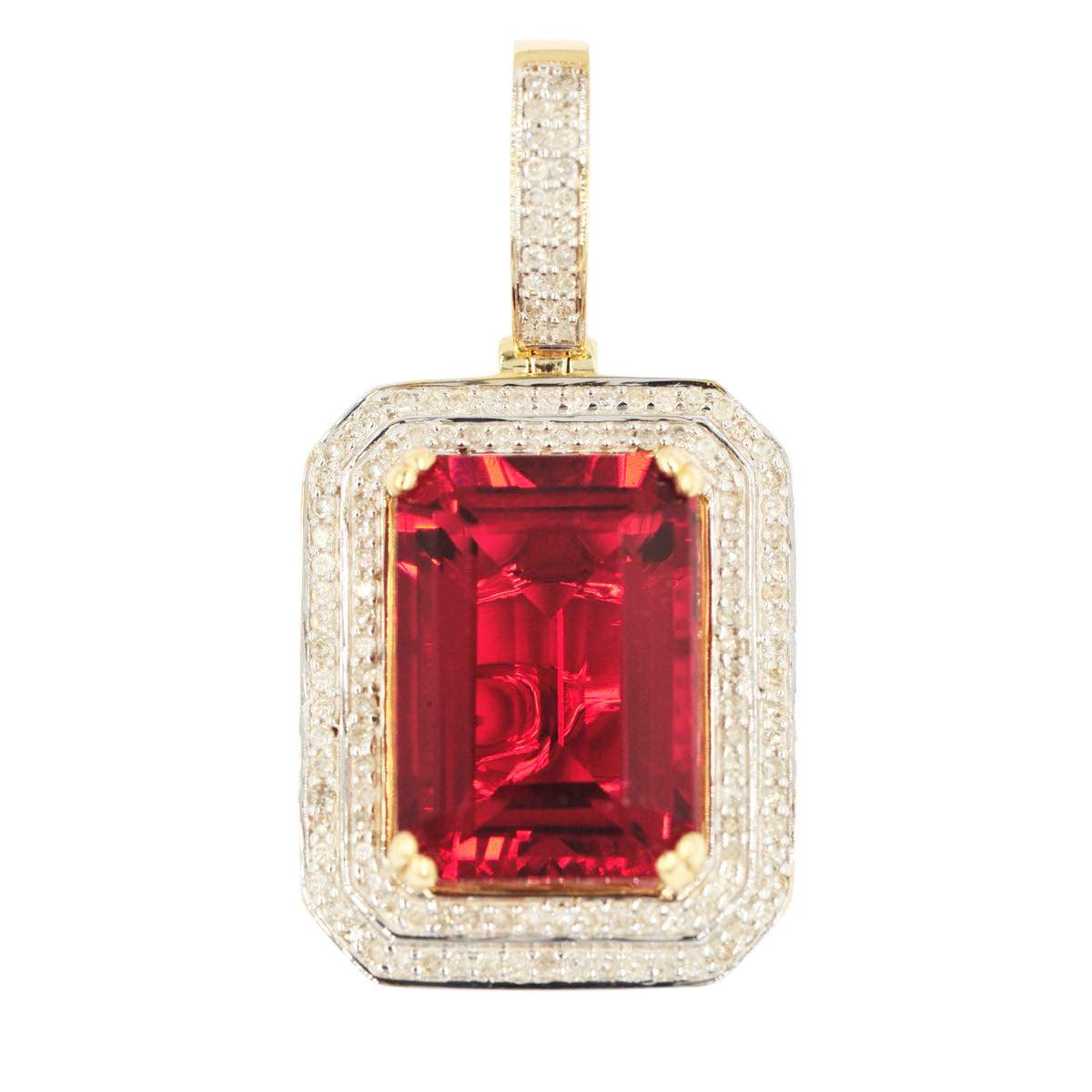 10KY 0.50CTW DIAMOND 2-ROW PENDANT WITH 7.00CT SYNTHETIC RUBY - Johnny Dang & Co
