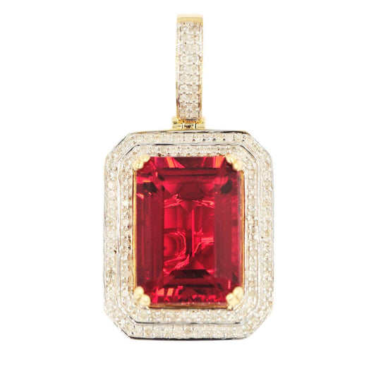 10KY 0.50CTW DIAMOND 2-ROW PENDANT WITH 7.00CT SYNTHETIC RUBY - Johnny Dang & Co