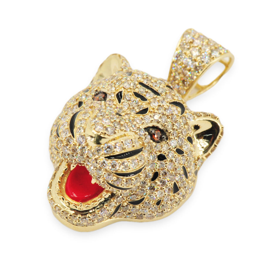 3D Tiger Head with Red Enamel Tongue and Colored Eyes