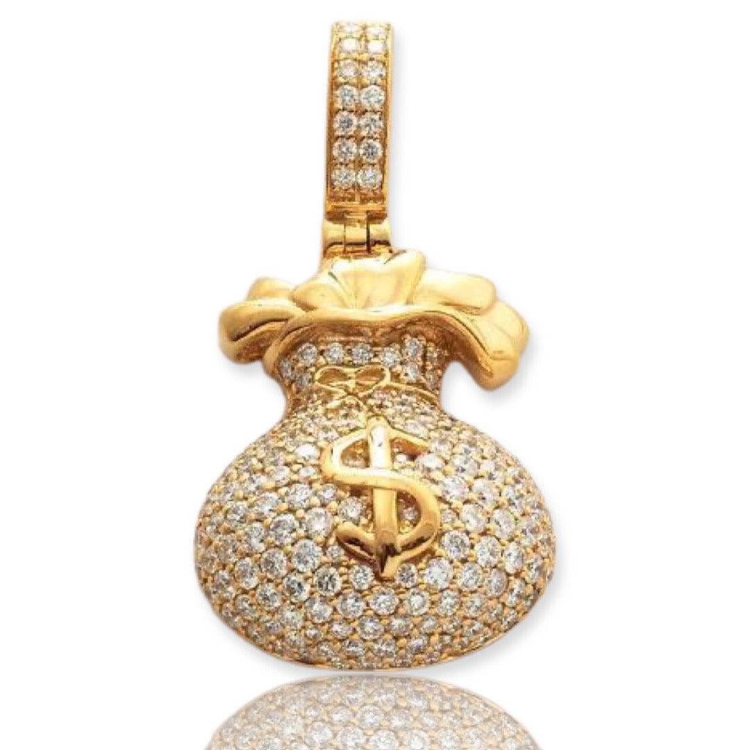 14KY 0.90CTW DIAMOND MONEY BAG PENDANT WITH $ - Johnny Dang & Co