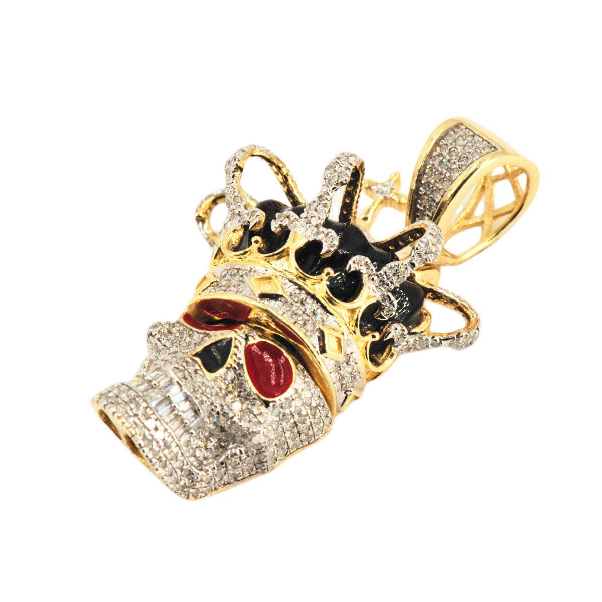 10K Yellow Gold Skull King With Enamel Detailing - Johnny Dang & Co