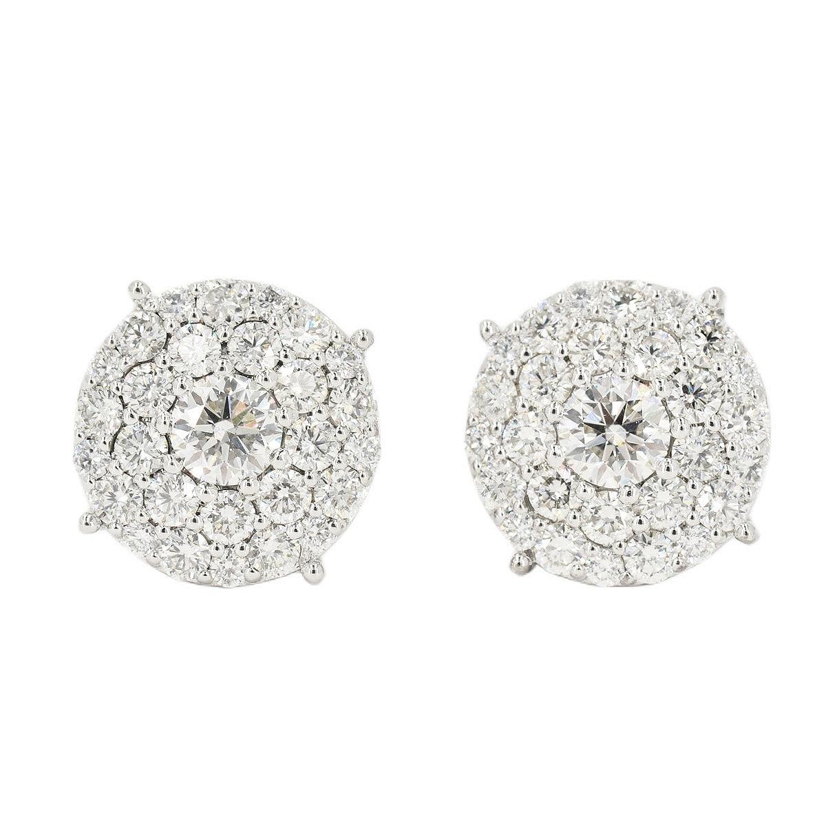 JDTK-CL1180W- 14K 2.2 CTTW DIAMOND CLUSTER MICRO PAVE EARRINGS - Johnny Dang & Co