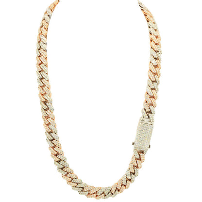 10k 2-Tone White and Rose Gold 28ctw Solid Miami Cuban Chain 22" - Johnny Dang & Co