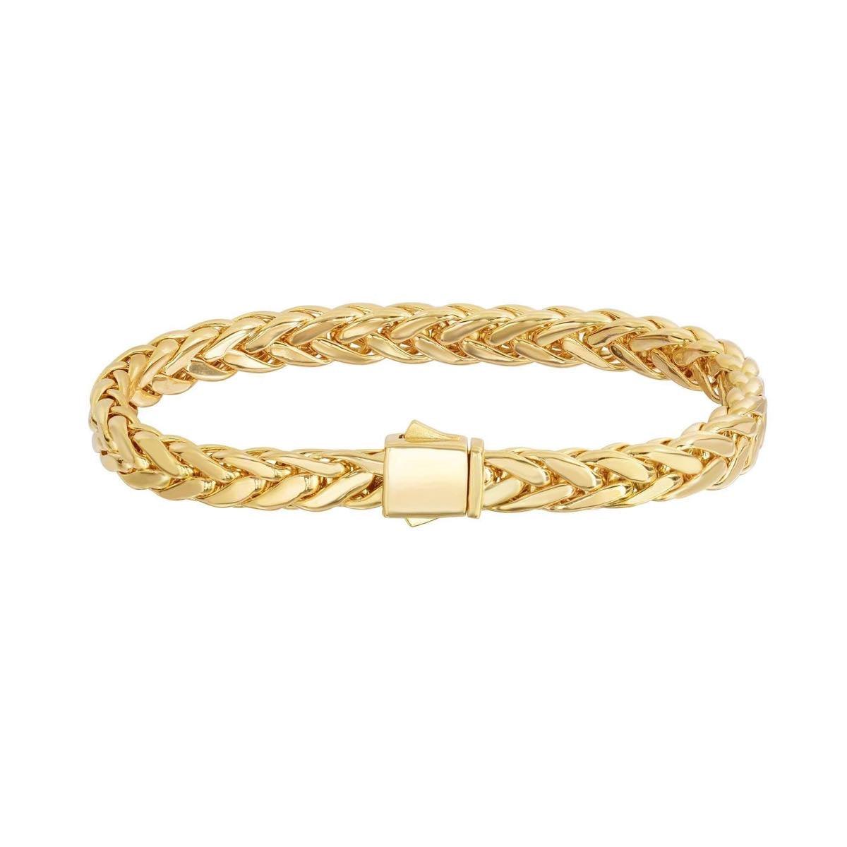 14kt 7.5 inches Yellow Gold Shiny Fancy Flat Weaved Braided Bracelet with Box Clasp - Johnny Dang & Co