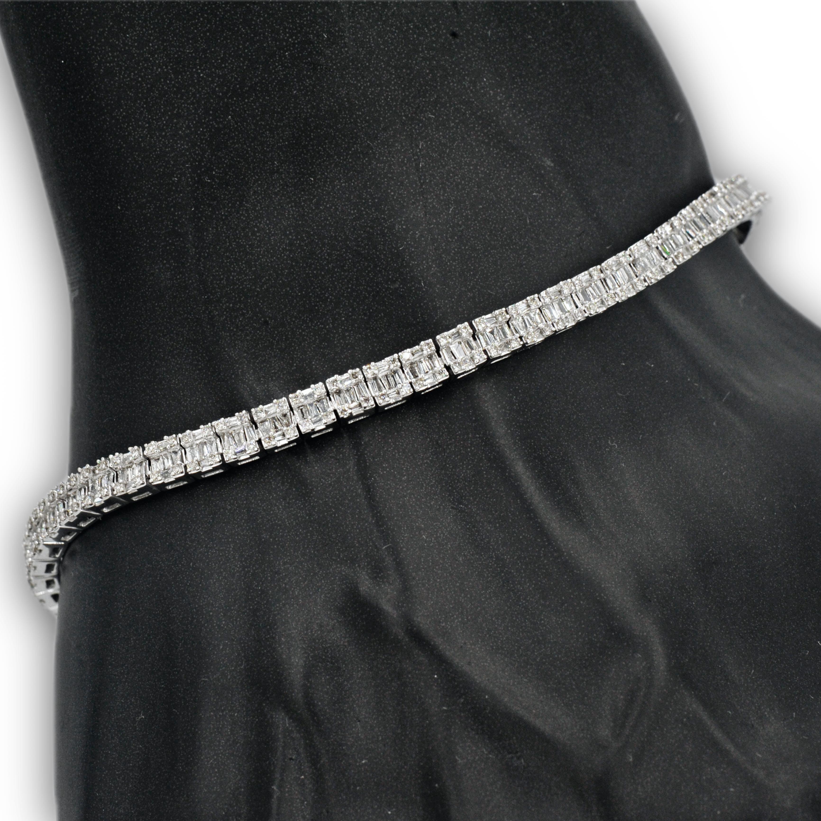 10k Gold and 4.13cttw Diamonds Square Block Baguette and Round Tennis Bracelet. - Johnny Dang & Co