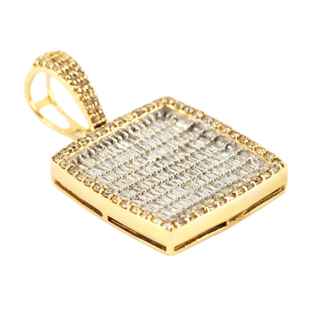 10k Yellow Gold 1.75CTW Round and Baguette Diamond Square Pendant - Johnny Dang & Co