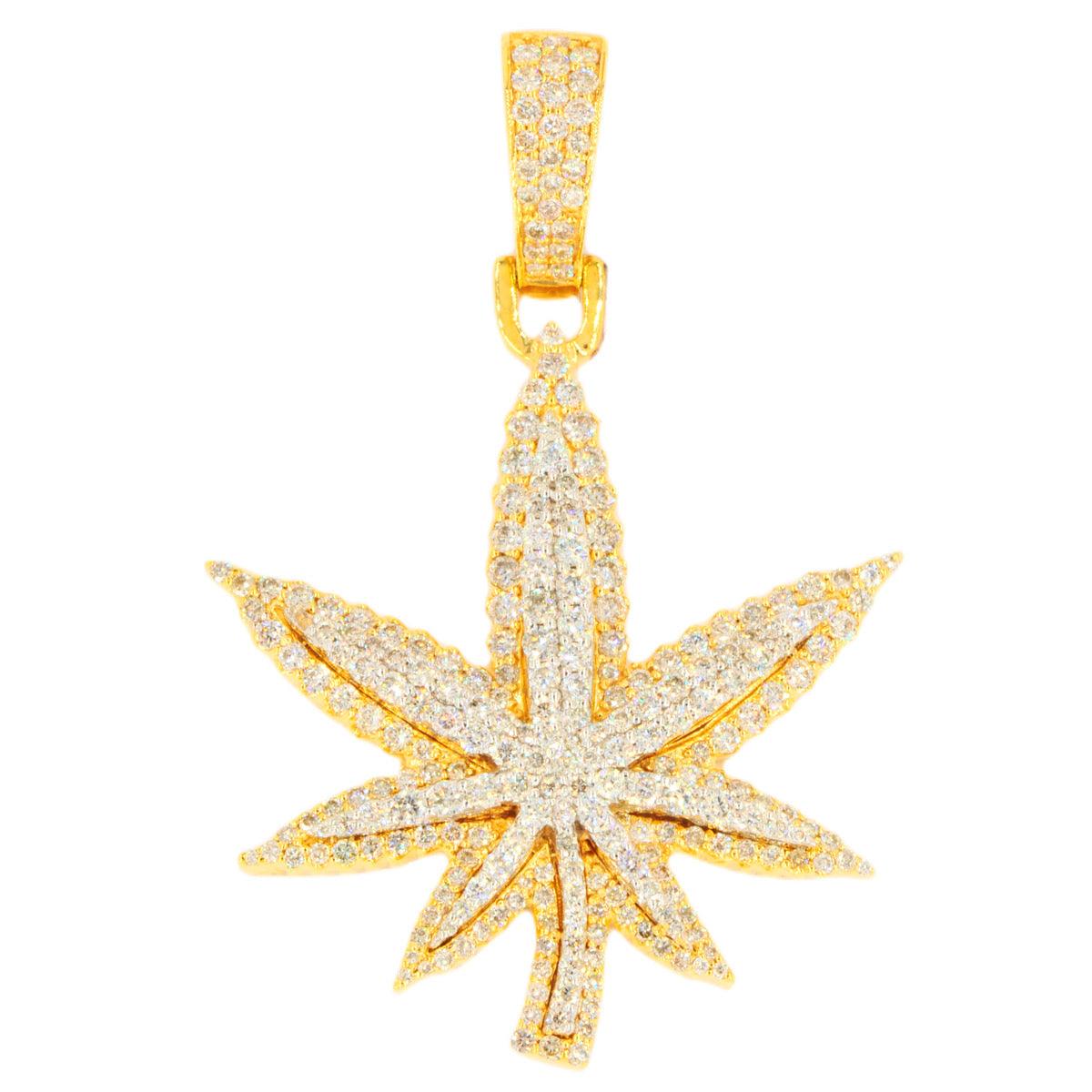 14KY+W 1.35CTW DIAMOND HERBAL HEMP MEDICINE LEAF 3D - Johnny Dang & Co