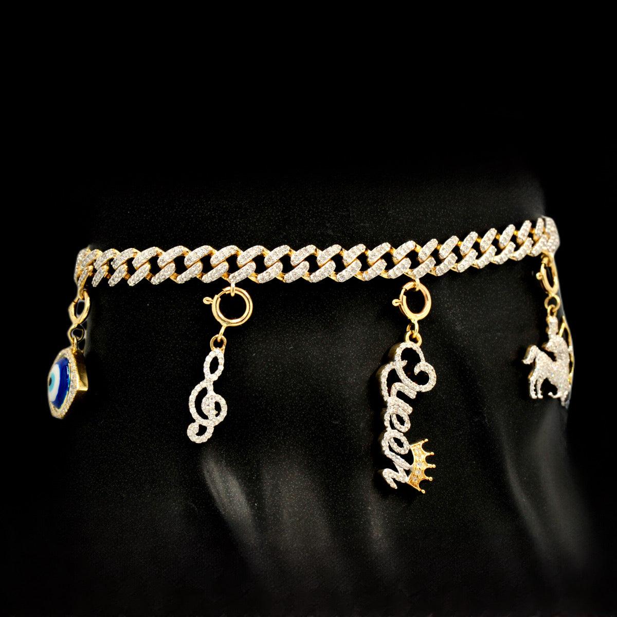 10k Gold 1.00ctw Diamond Link Charm Bracelet 7.5". Bracelet only. Charms sold separately - Johnny Dang & Co