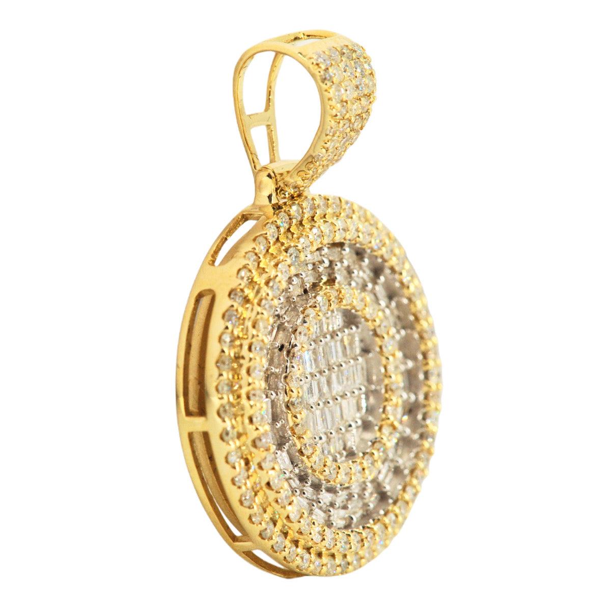 10k Yellow Gold 1.95CTW Round and Baguette Diamond Medallion - Johnny Dang & Co