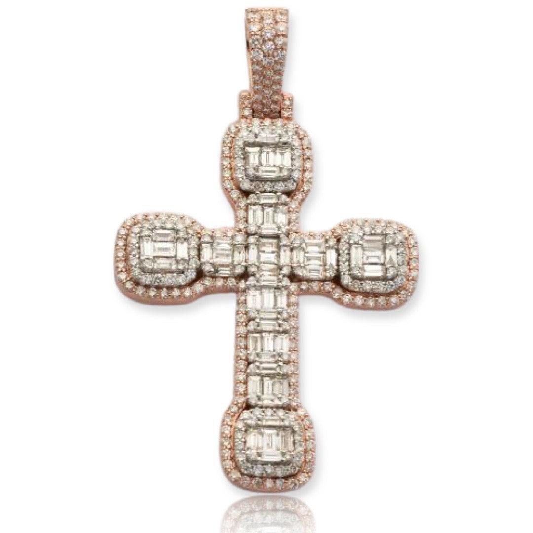 14KR+W 3.00CTW BAGUETTE DIAMOND CROSS WITH SQUARE - Johnny Dang & Co
