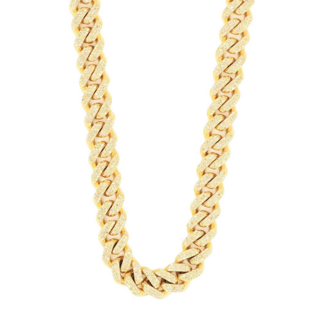 10k White, Yellow, or Rose Gold 3 Row Diamond 5 cttw Cuban Chain 9.5mm 22inches - Johnny Dang & Co