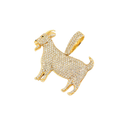 14k Yellow Gold 1.49ct Diamond GOAT Pendant Flash - Johnny Dang & Co